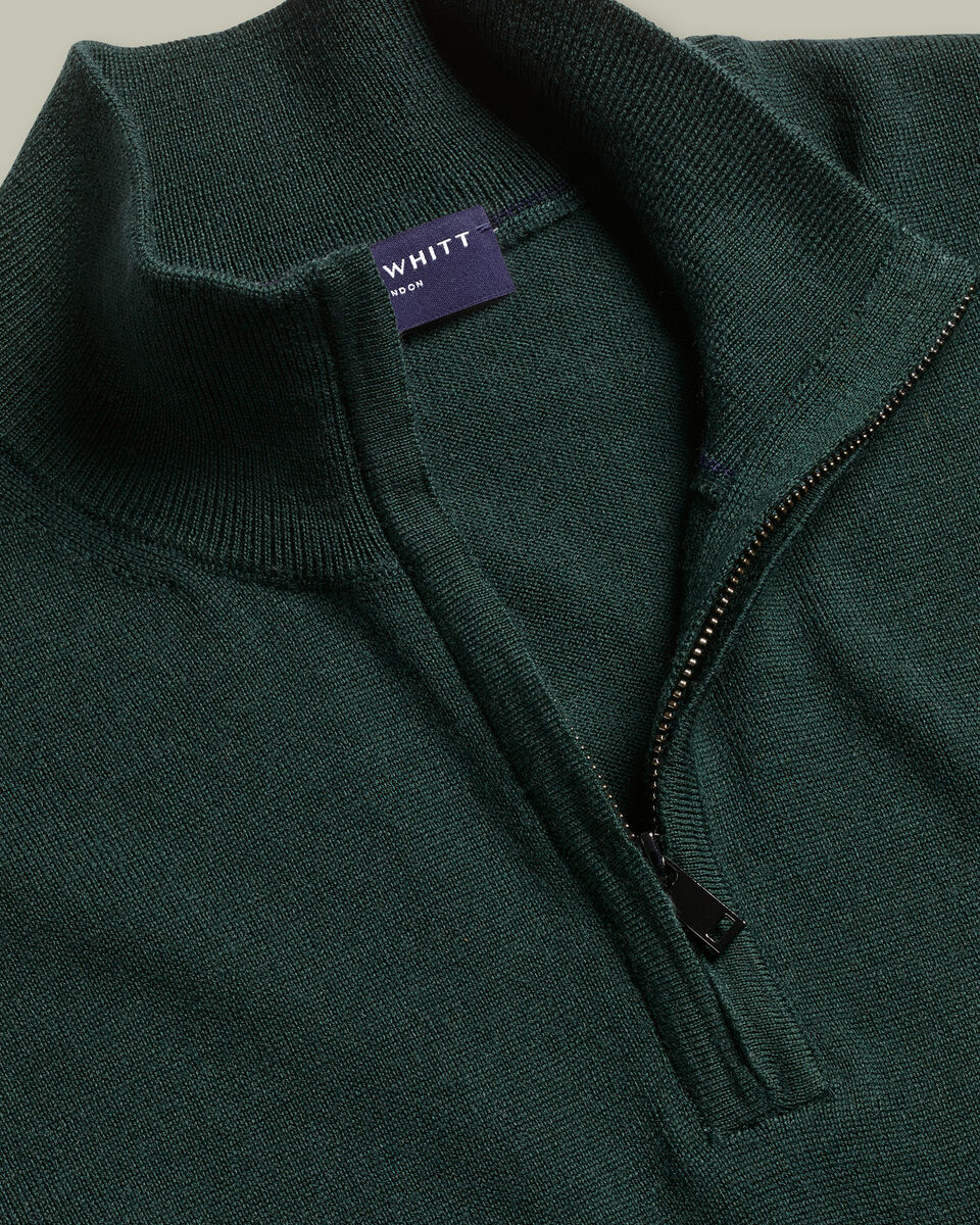 Pull &agrave; col zipp&eacute; en m&eacute;rinos - Vert For&ecirc;t