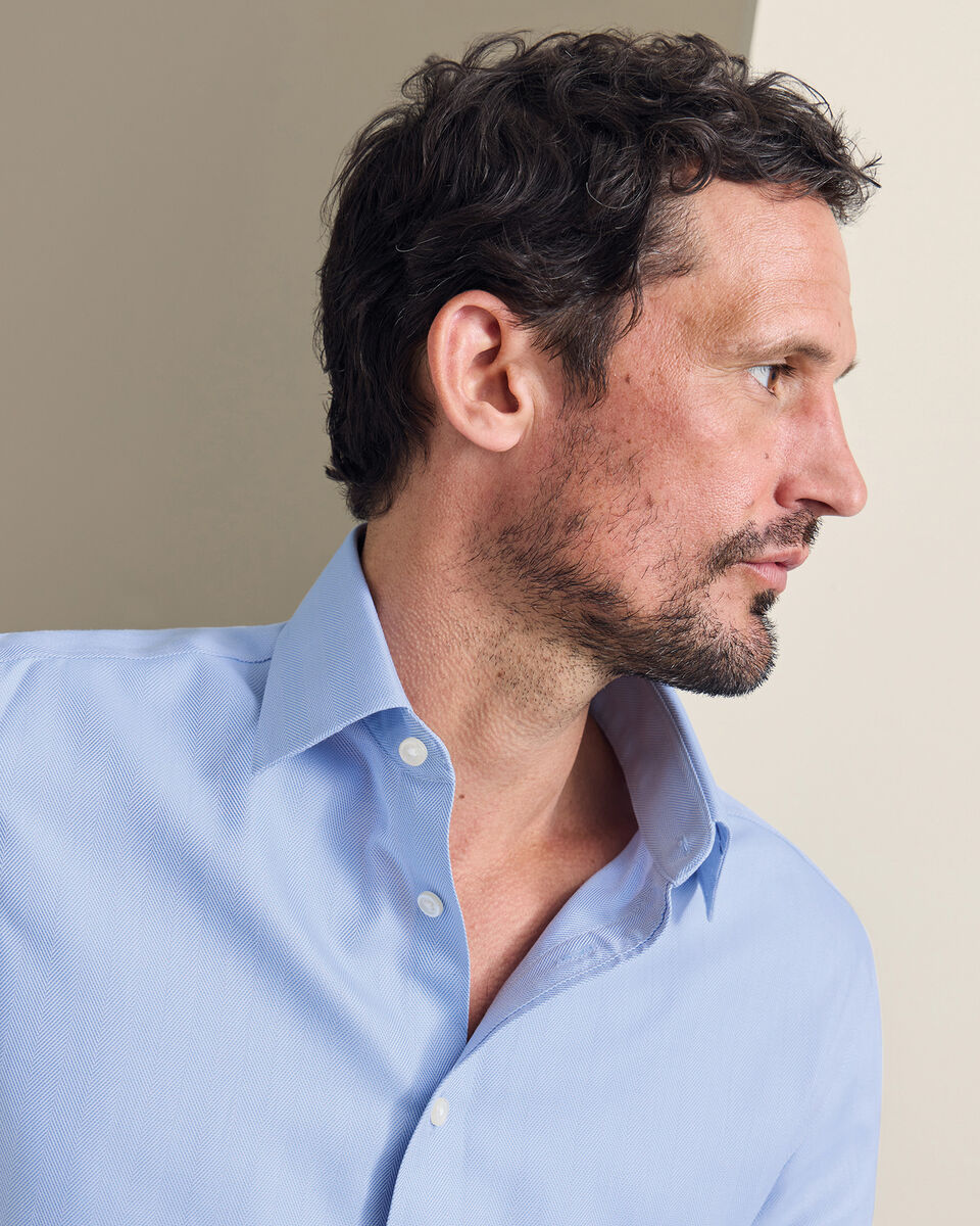Non-Iron Herringbone Shirt - Sky Blue
