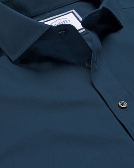 Spread Collar Non-Iron Poplin Shirt - Petrol Blue