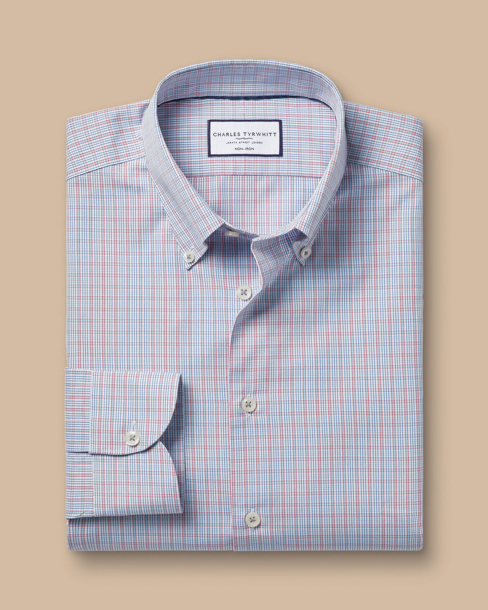 Button-Down Collar Non-Iron Oxford Check Shirt - Red