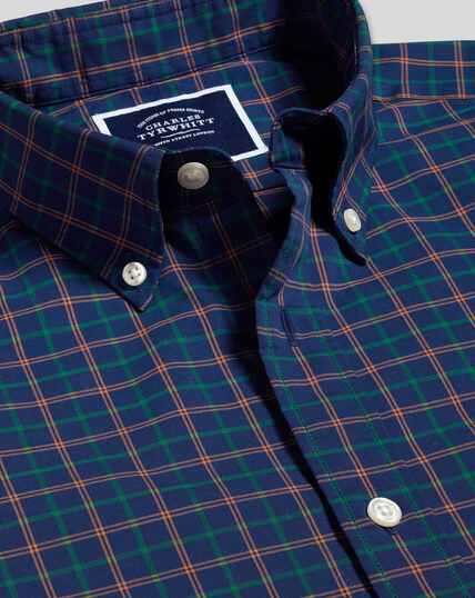Button-Down Collar Non-Iron Stretch Poplin Multi Check Shirt - Navy