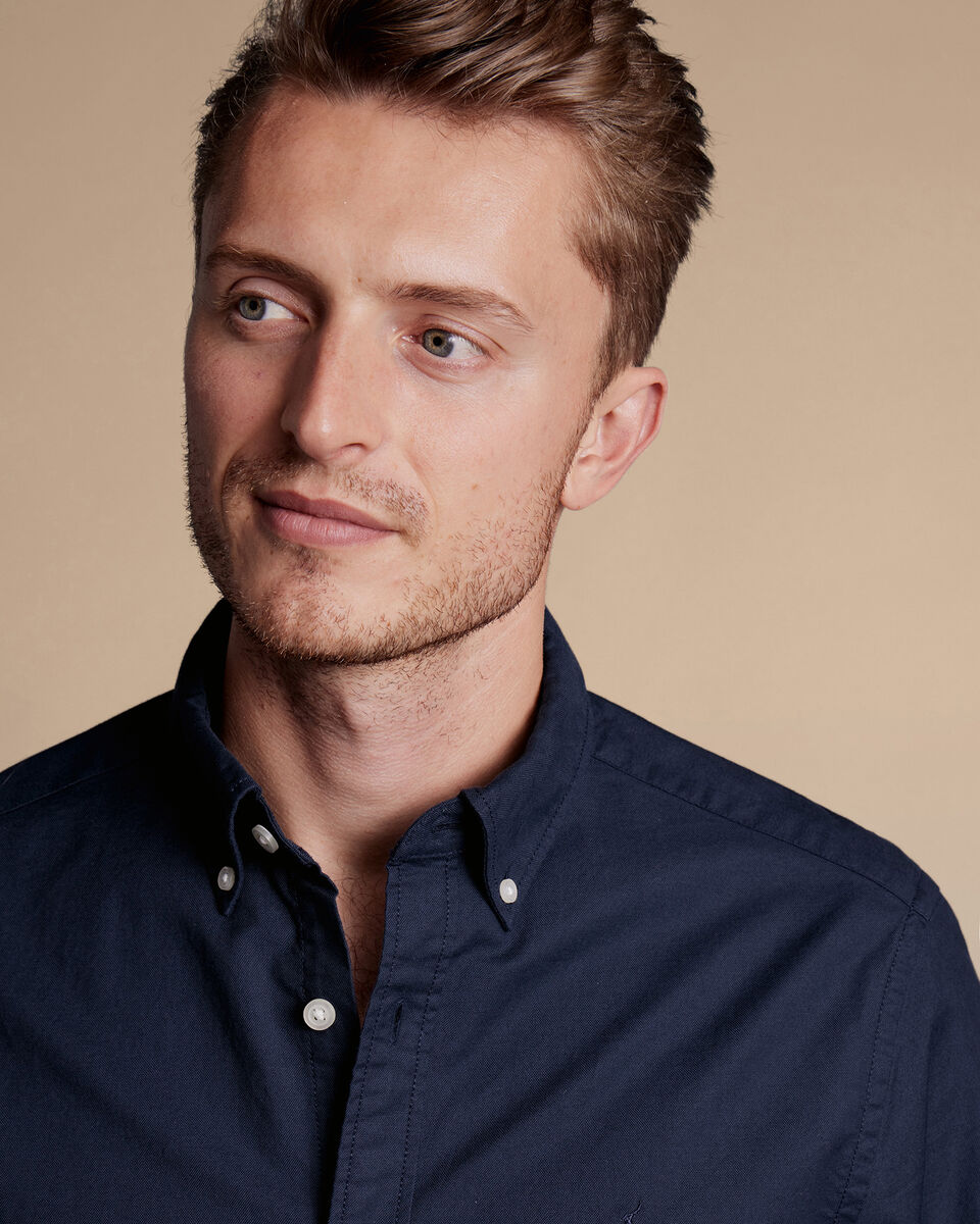 ButtonDown Collar Washed Oxford Shirt Navy Blue Charles Tyrwhitt