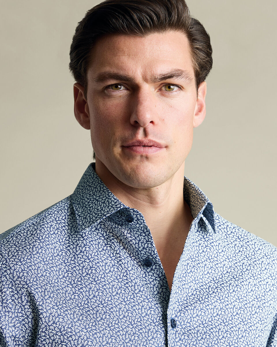 Non-Iron Stretch Print Shirt - Dark Blue