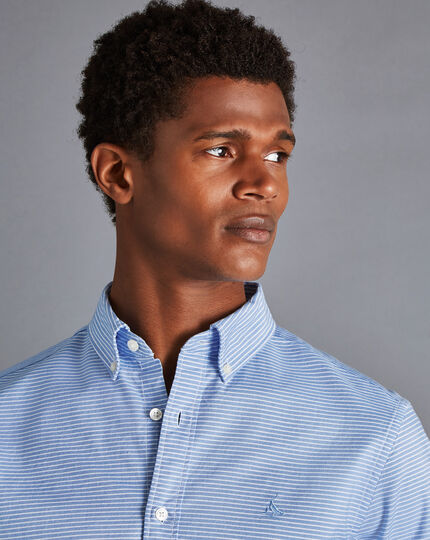 Button-Down Collar Washed Oxford Stripe Shirt - Cornflower Blue