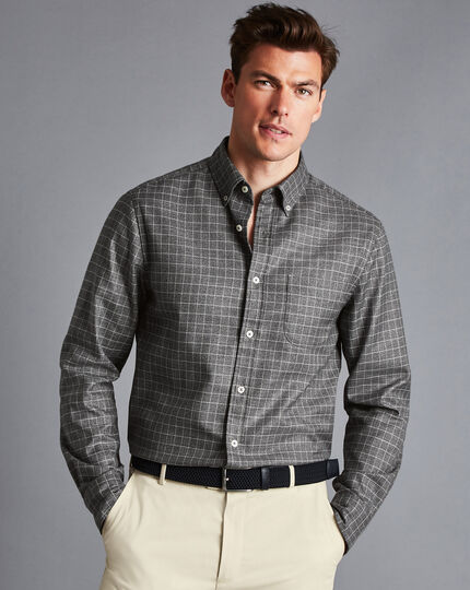 Button-Down Collar Non-Iron Twill Windowpane Check Shirt - Charcoal Grey