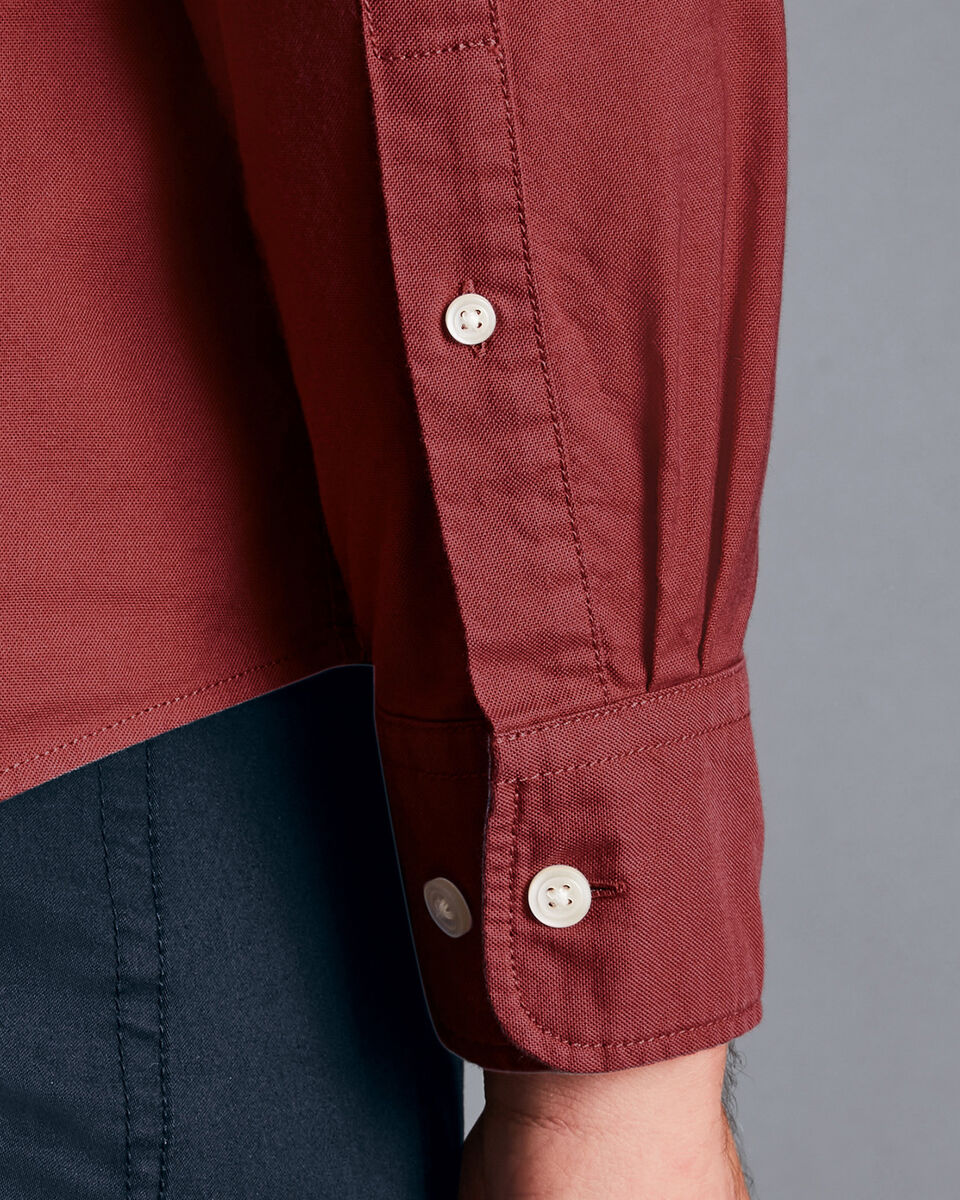 ButtonDown Collar Washed Oxford Shirt Maroon Red Charles Tyrwhitt