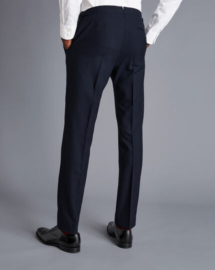 British Luxury Herringbone Suit Pants - Navy