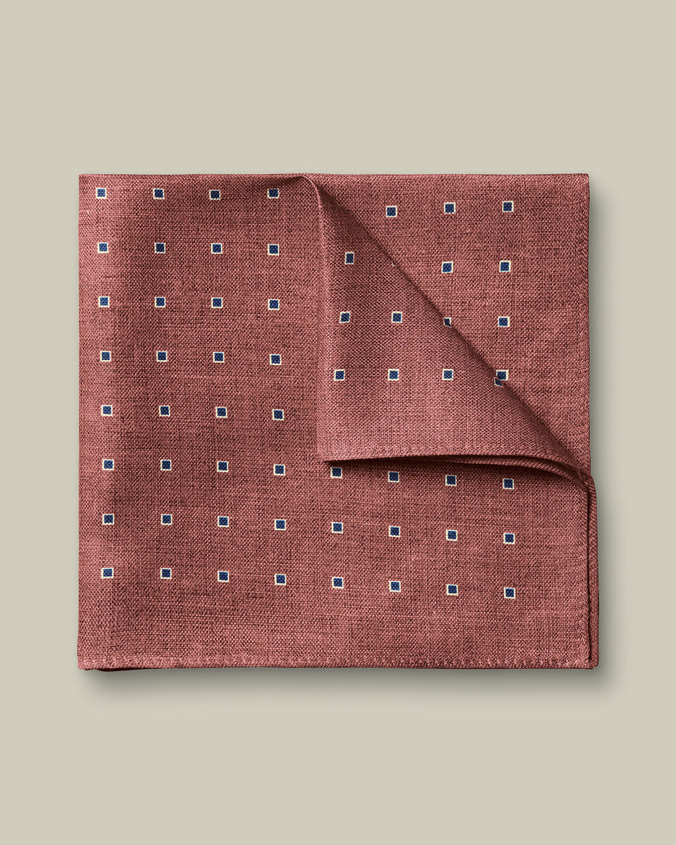 Silk Linen Motif Pocket Square - Pink