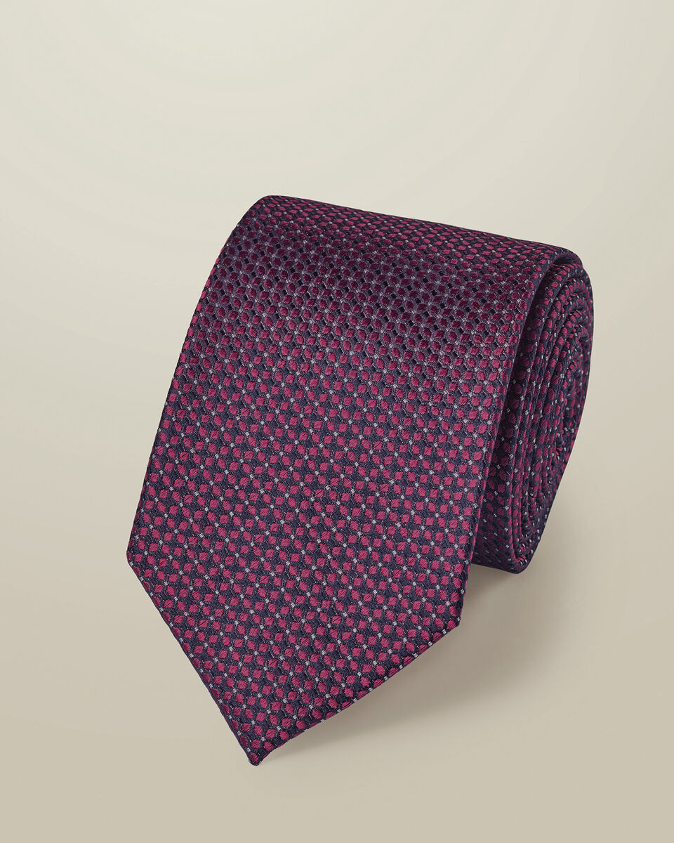 Silk Patterned Tie - Dark Pink & Navy