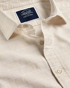 Cotton Linen Check Short Sleeve Shirt - Oatmeal