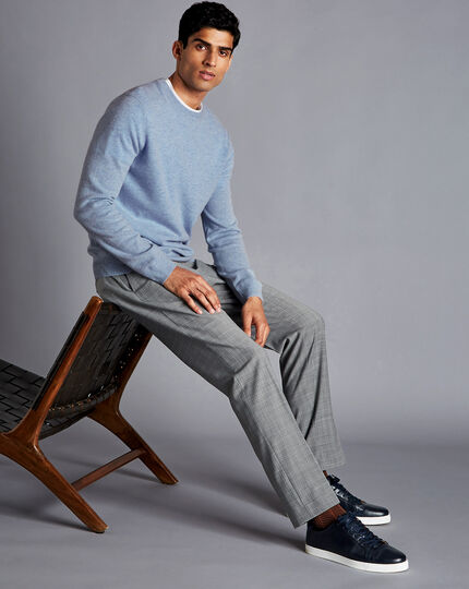 Wool Blend Stretch Check Pants - Light Grey