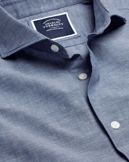 Cutaway Collar Chambray Shirt - Indigo Blue