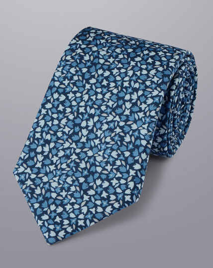 Krawatte aus Liberty Fabrics mit Blütenblattmuster - Indigoblau