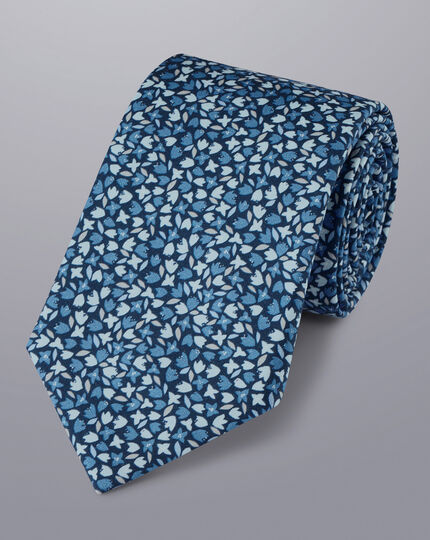 Made With Liberty Fabric Petal Print Tie - Indigo Blue