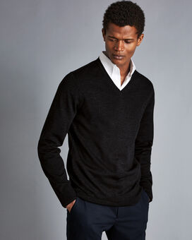 Merino V-Neck Sweater - Charcoal Grey