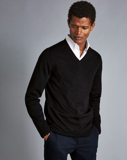 Merino V-Neck Sweater - Charcoal Grey