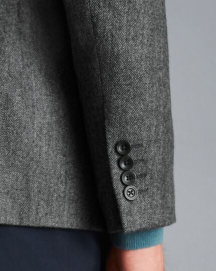 Herringbone Wool Texture Jacket - Dark Grey
