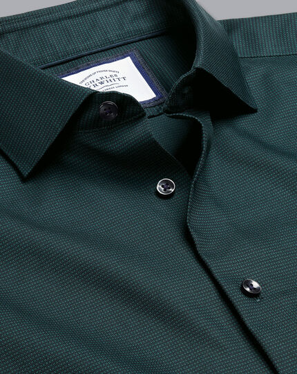 Semi-Spread Collar Non-Iron Stretch Texture Shirt - Blue & Green