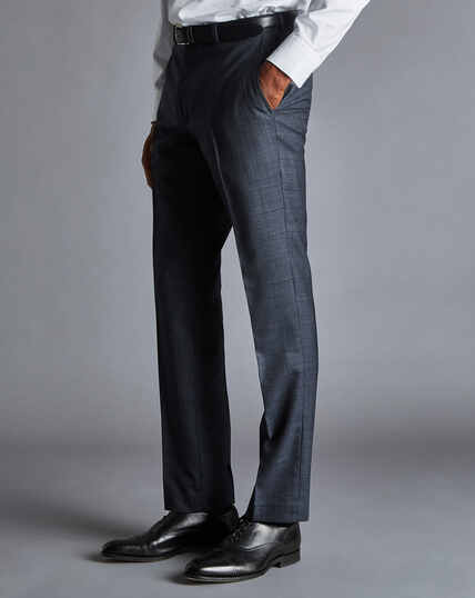 Prince of Wales Check Suit Trousers - Denim Blue