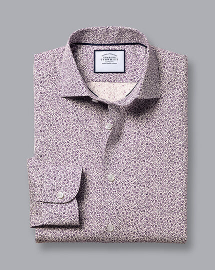 Made with Liberty Fabric Ditsy Print Semi-Cutaway Collar Shirt - Purple