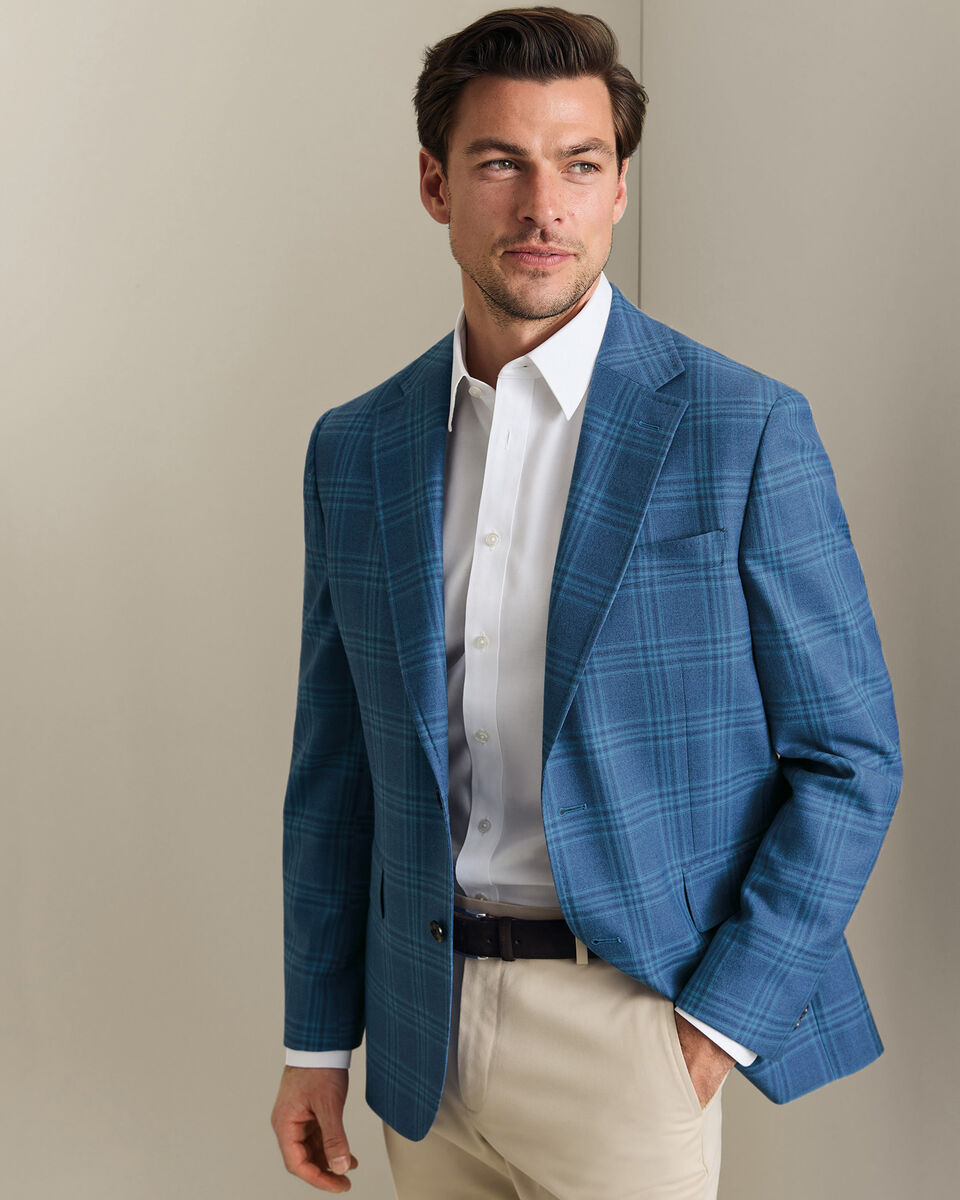 Lightweight Wool Check Jacket - Mid Blue