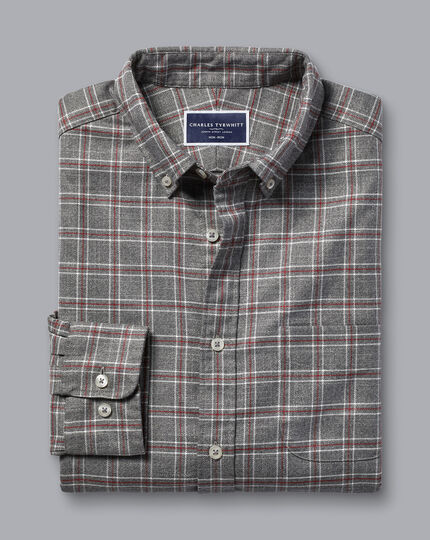 Button-Down Collar Non-Iron Twill Triple Windowpane Shirt - Grey