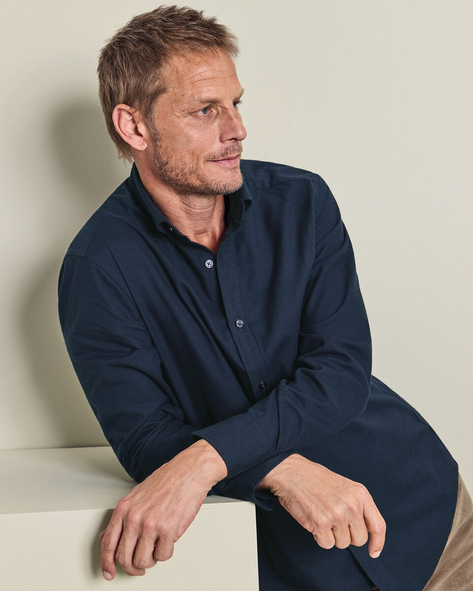 Brushed Flannel Shirt - Navy Blue