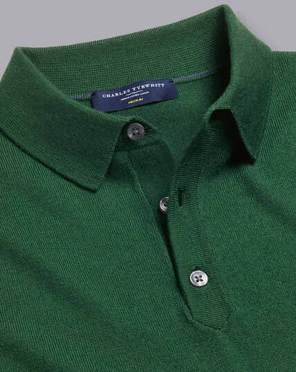 Merino Short Sleeve Polo Jumper - Dark Green
