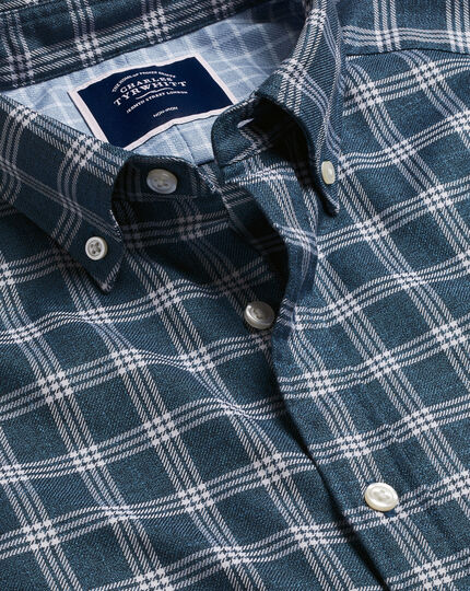 Button-Down Collar Non-Iron Twill Windowpane Check Shirt - Petrol Blue