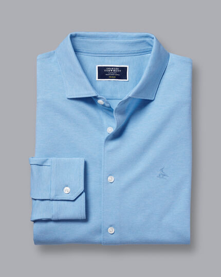 Piqué-Hemd aus Jersey - Himmelblau