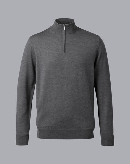 Merino Zip Neck Sweater - Grey