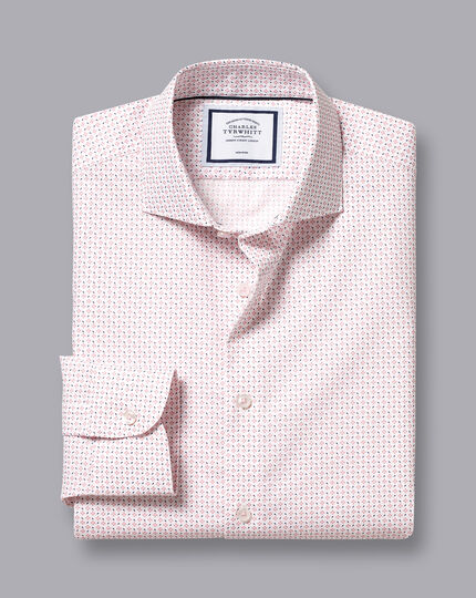Semi-Cutaway Collar Non-Iron Petal Print Shirt - Salmon Pink