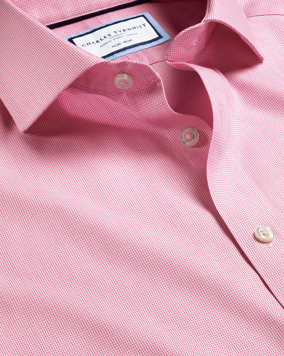 Spread Collar Non-Iron Clifton Weave Shirt - Pink | Charles Tyrwhitt