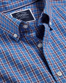 Button-Down Collar Non-Iron Stretch Poplin Check Shirt - Cornflower Blue
