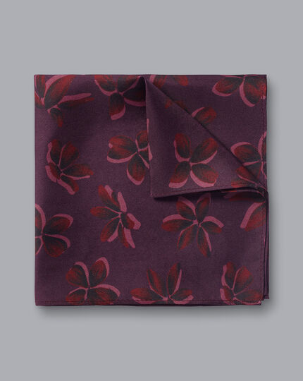 Large Floral Print Silk Pocket Square - Blackberry Purple