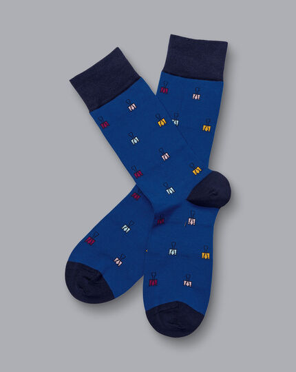 Socken mit Büroklammer-Motiv - Kobaltblau