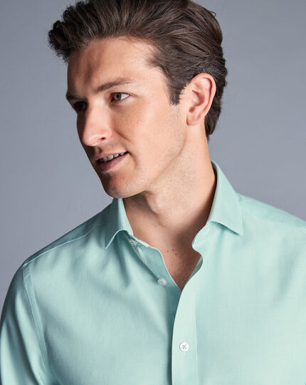 Spread Collar Non-Iron Clifton Weave Shirt - Aqua Green | Charles Tyrwhitt