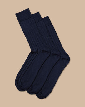 Merino Wool Blend 3 Pack Socks - Denim Blue
