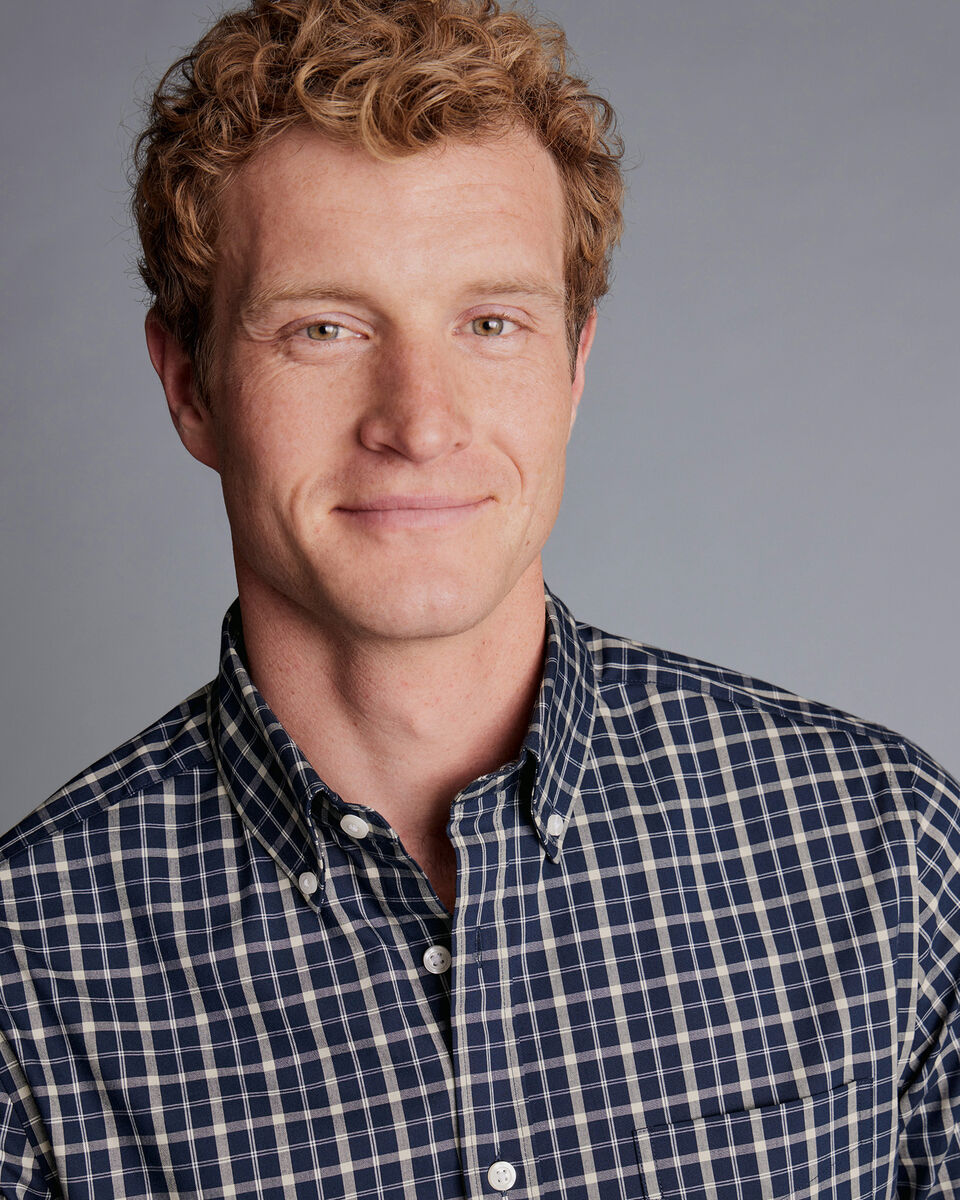 ButtonDown Collar NonIron Stretch Poplin Check Shirt Navy Charles