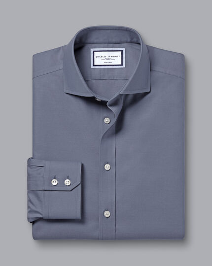Spread Collar Non-Iron Twill Shirt - Heather Blue