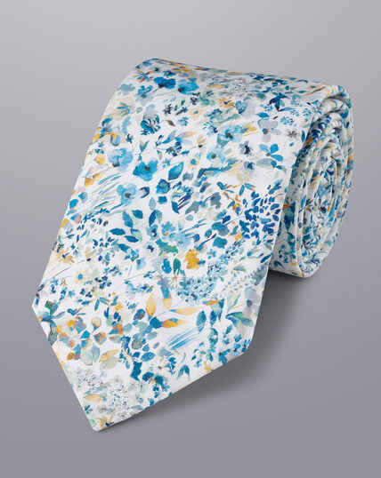 Made With Liberty Fabric Floral Print Tie - Cobalt Blue