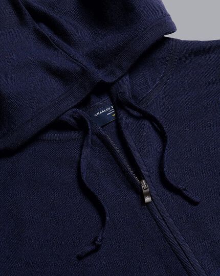 Merino Hooded Zip Through Sweater - Navy