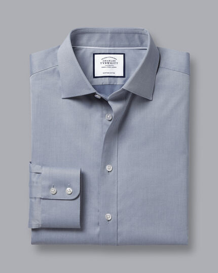 Semi-Cutaway Collar Egyptian Cotton Hampton Weave Shirt - Steel Blue