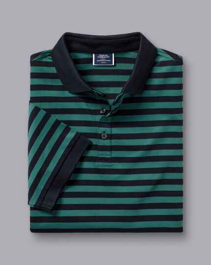 Striped Tyrwhitt Pique Polo - Green & Navy