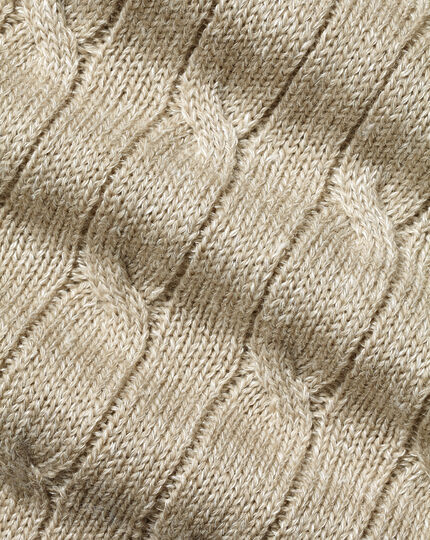 Merino Linen Cable Knit Crew Neck Sweater - Stone