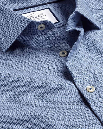 Semi-Spread Collar Non-Iron Stretch Texture Shirt - Royal Blue