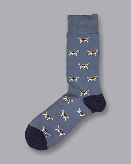 Dog Motif Socks - Steel Blue