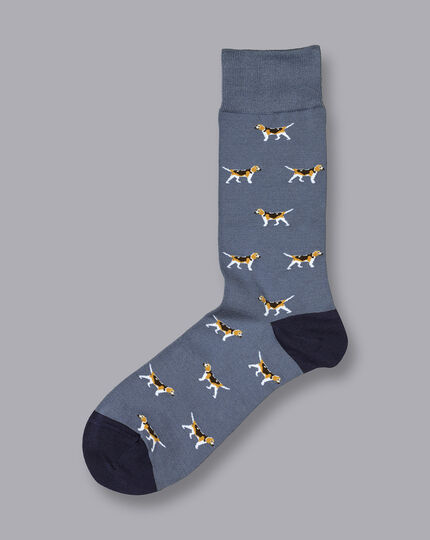 Dog Motif Socks - Steel Blue