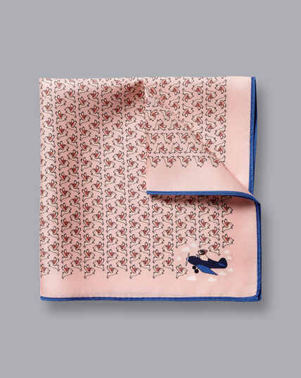 If Pigs Could Fly Motif Silk Pocket Square - Light Coral Pink