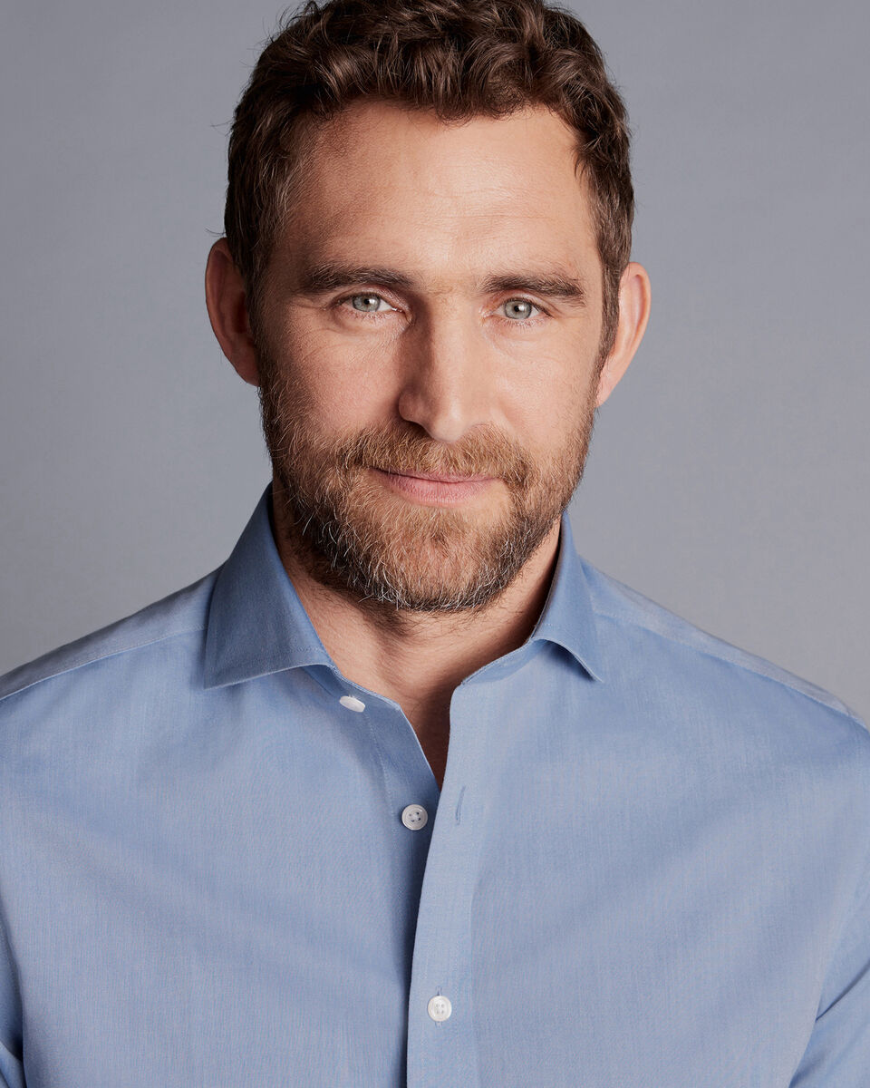 Cutaway Collar NonIron Poplin Shirt Steel Blue Charles Tyrwhitt